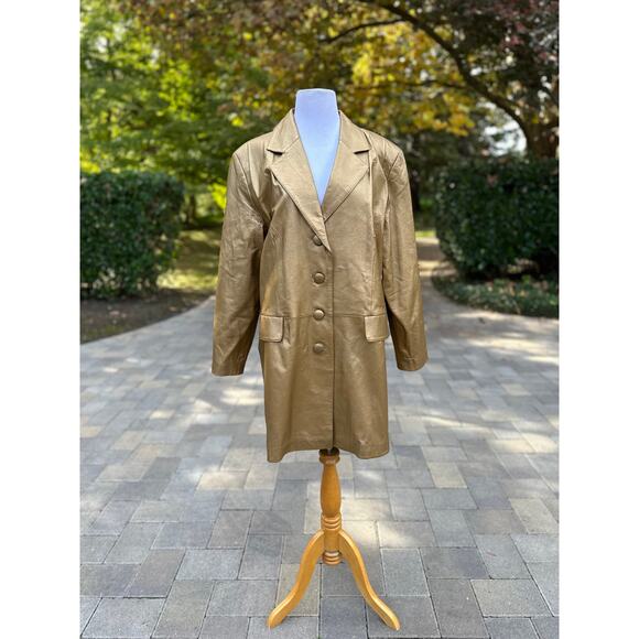 Vintage 90 Gold Metallic Leather Coat StreetStyle StreetWear FlyGirl Fall Winter - Picture 2 of 10